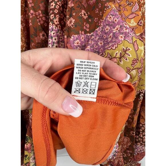 Aura Floral Paisley Patchwork Long Sleeve Peasant Blouse Size L Tie Back - Picture 11 of 12